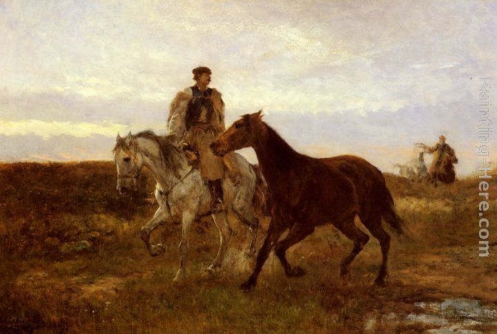 Mihaly Munkacsy Leading the Horses Home at Sunset